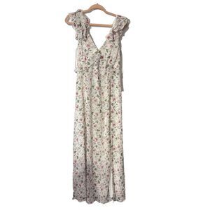 NWT Audrey Parks‎ Francesca’s Maxi Dress Large Tie Back Open Floral White Party